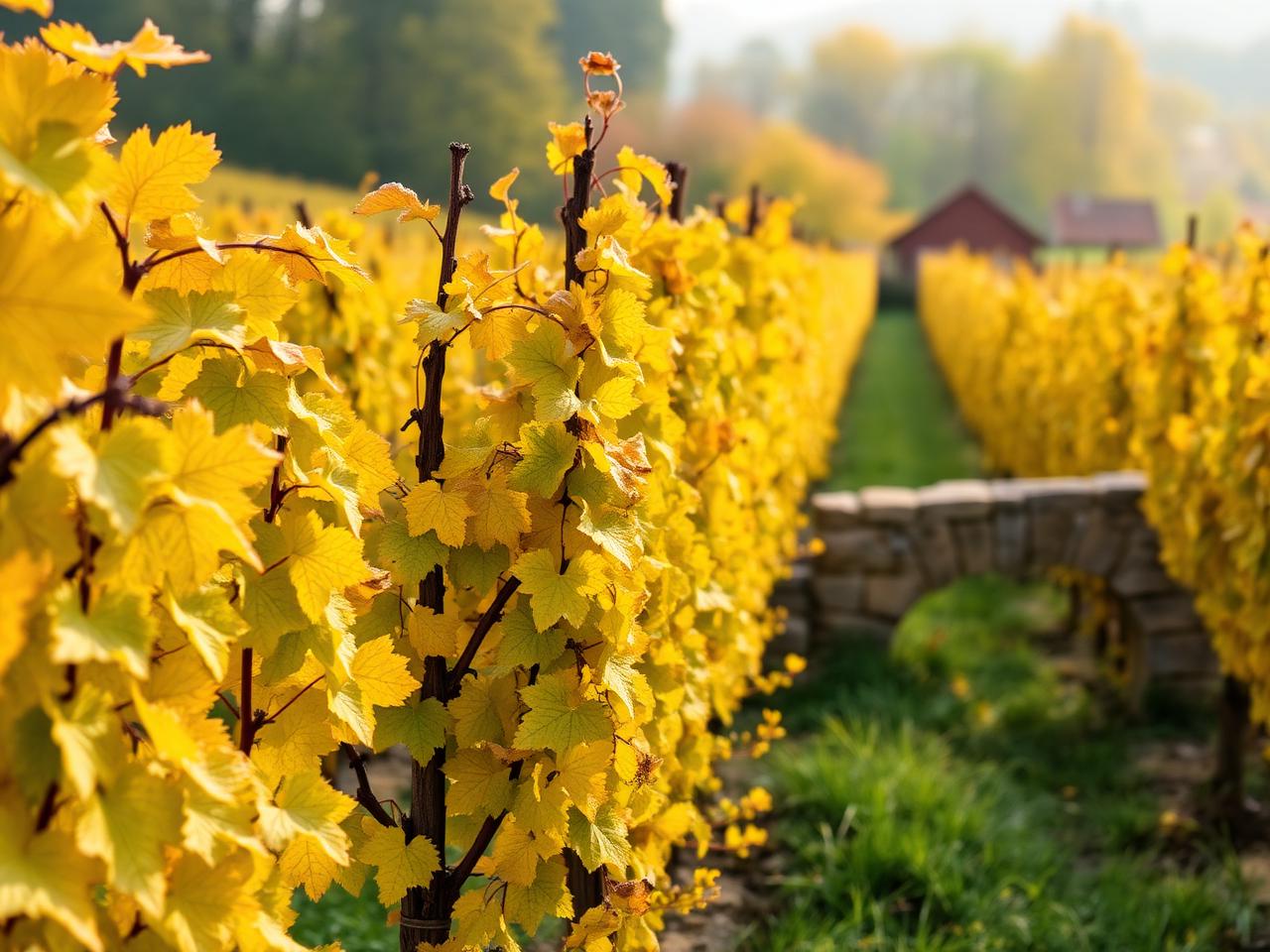 Vignes de Bourgogne en automne et murger en pierre sèche